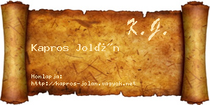 Kapros Jolán névjegykártya